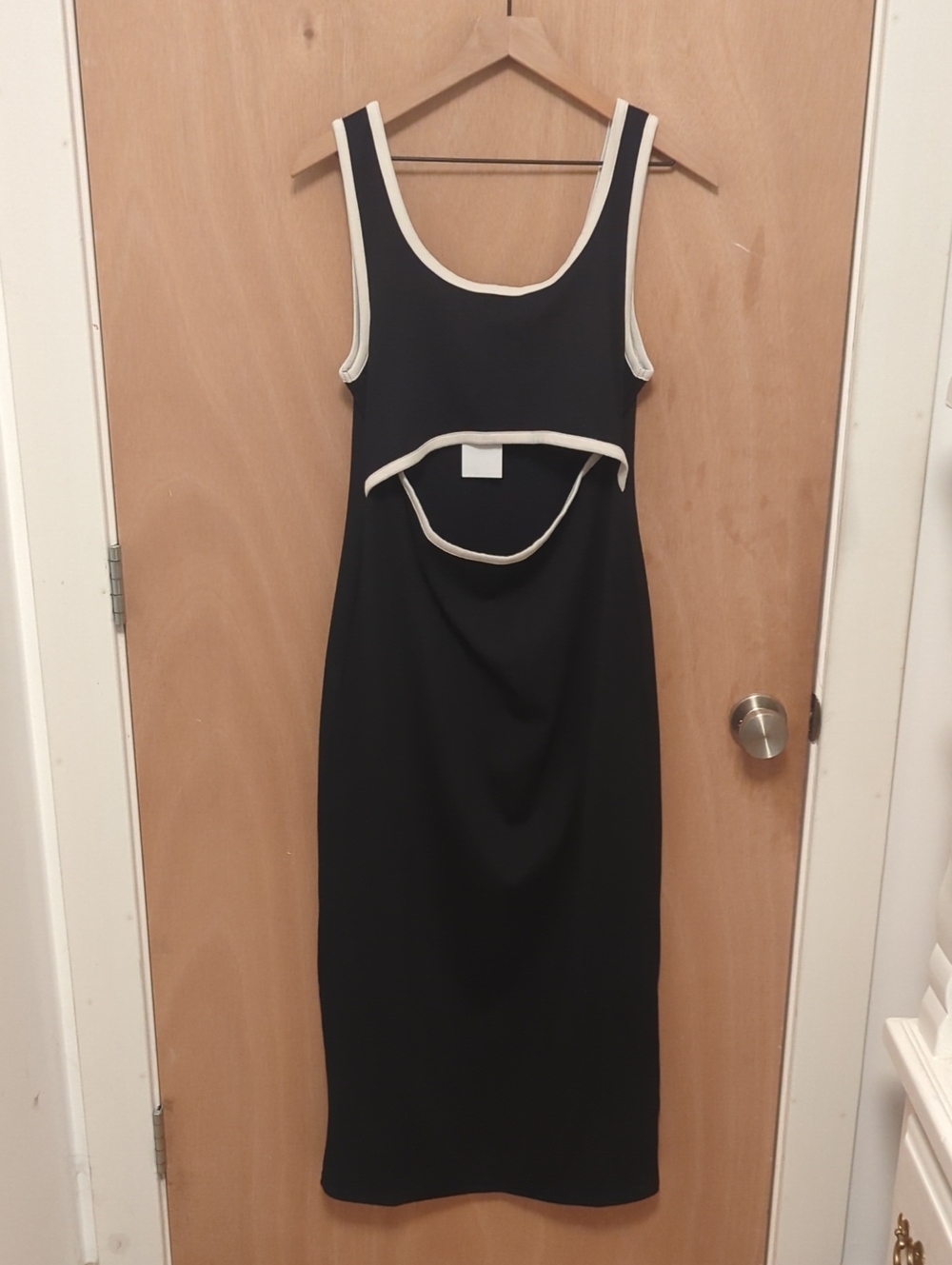 Black Midi Dress with White Trim - Women's Cutout Tank Style